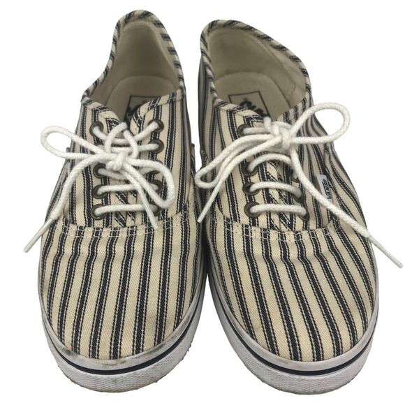 Vans Low Top Canvas Sneakers Lace Up Black White Striped Mens 6.5 Womens 8 - Picture 4 of 12
